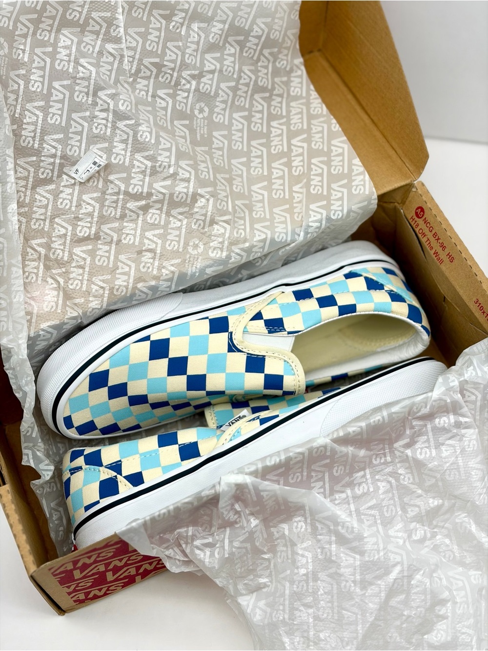 Vans Slip-On Checkerboard Sneakers - Blue & Cream - Picture 7 of 8